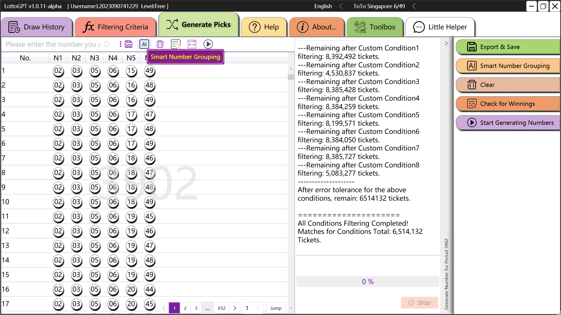 screenshot of lottoGPT interface 10
